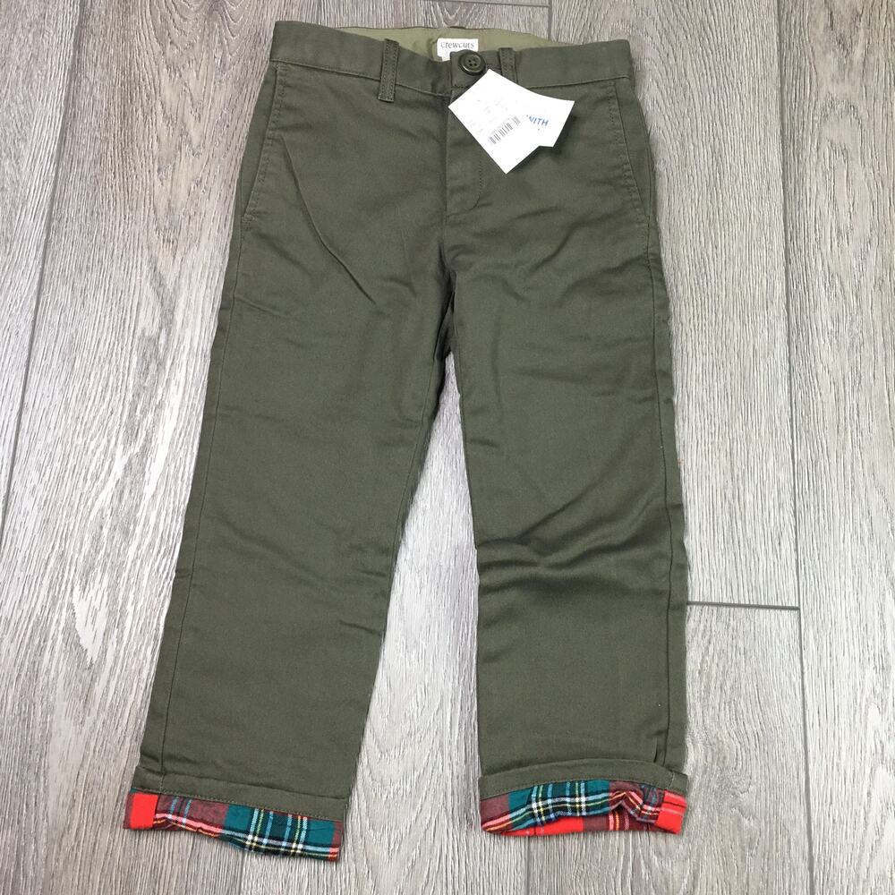 NWT Crewcuts Boys Kids Size 4 Olive Green Flannel Lined Cotton Stretch Pants